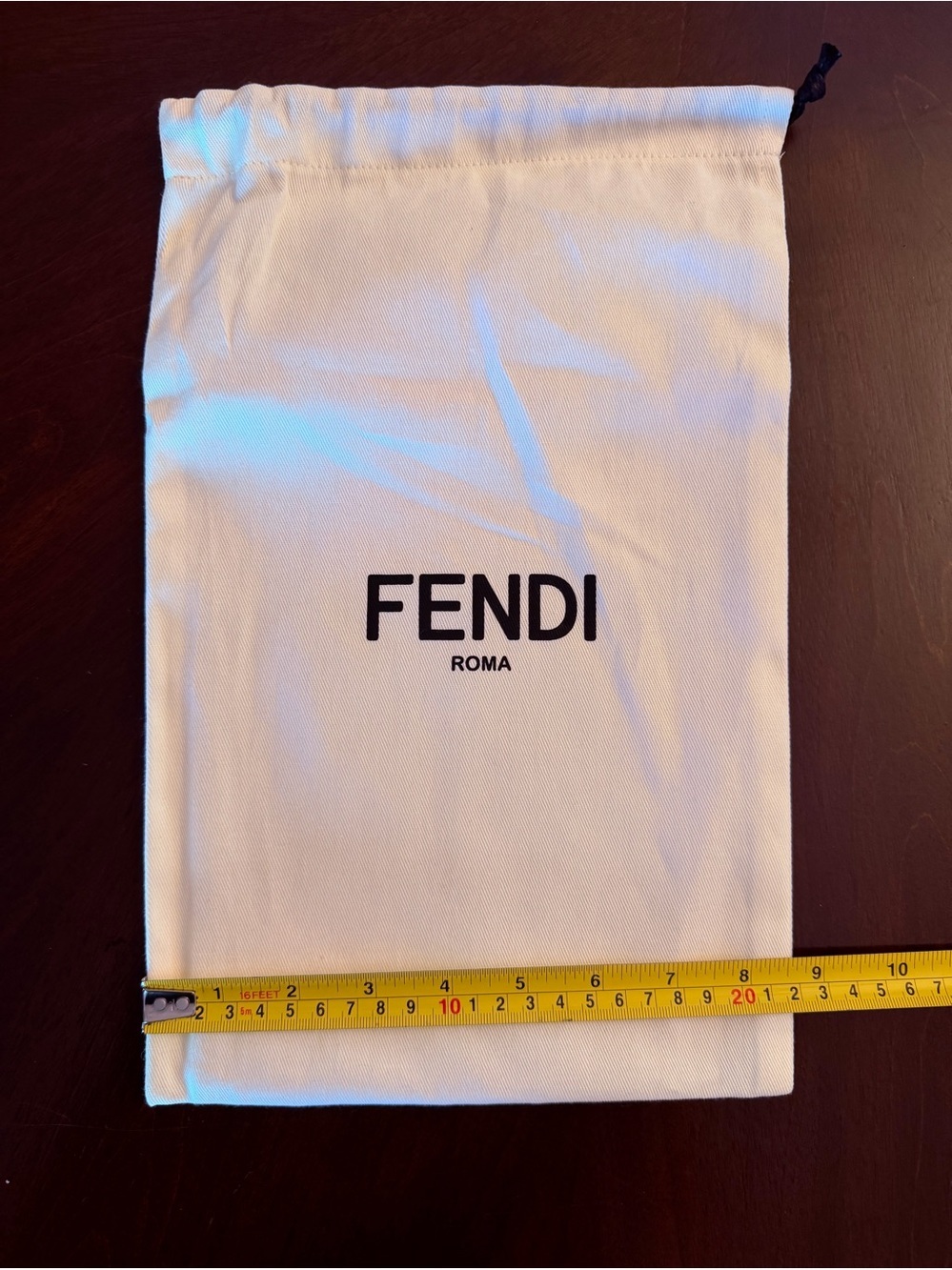 Fendi beige Drawstring Dust Bag with Black Logo 13.5x8.5